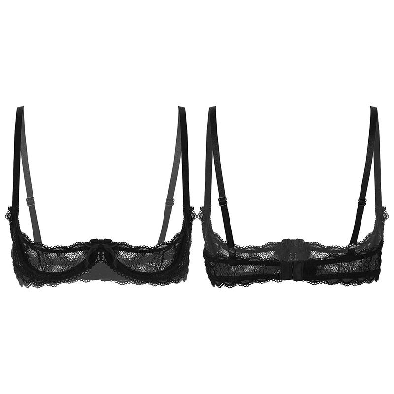Women See Through Sheer Lace Hollow Out Lingerie Exotic Adjustable Straps Nightclub Open Cups Bra Push Up Underwire Bra Tops