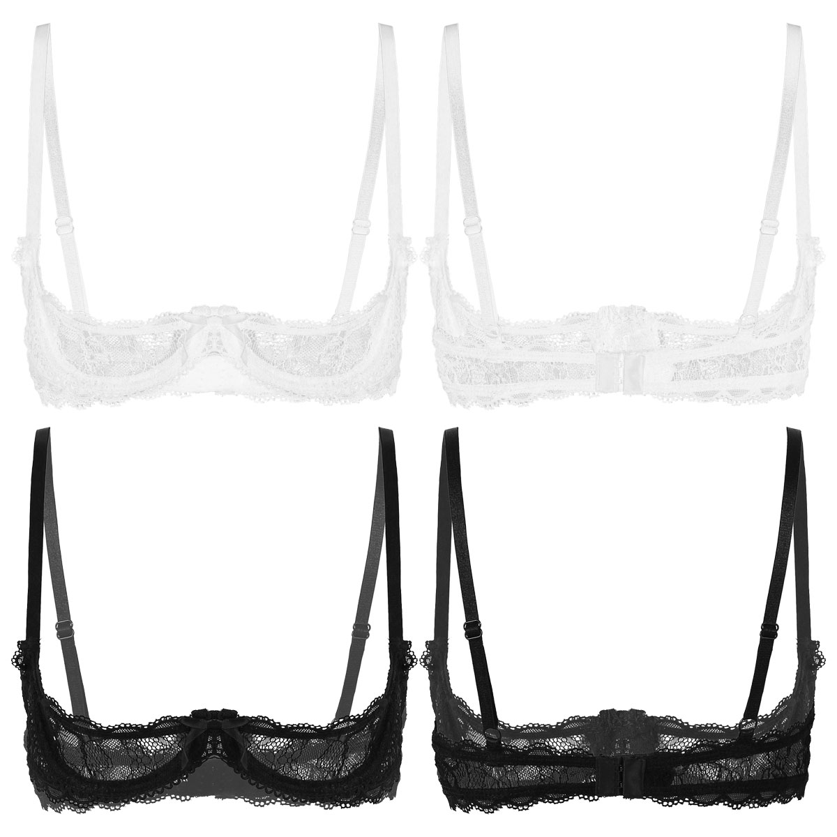 Women See Through Sheer Lace Hollow Out Lingerie Exotic Adjustable Straps Nightclub Open Cups Bra Push Up Underwire Bra Tops