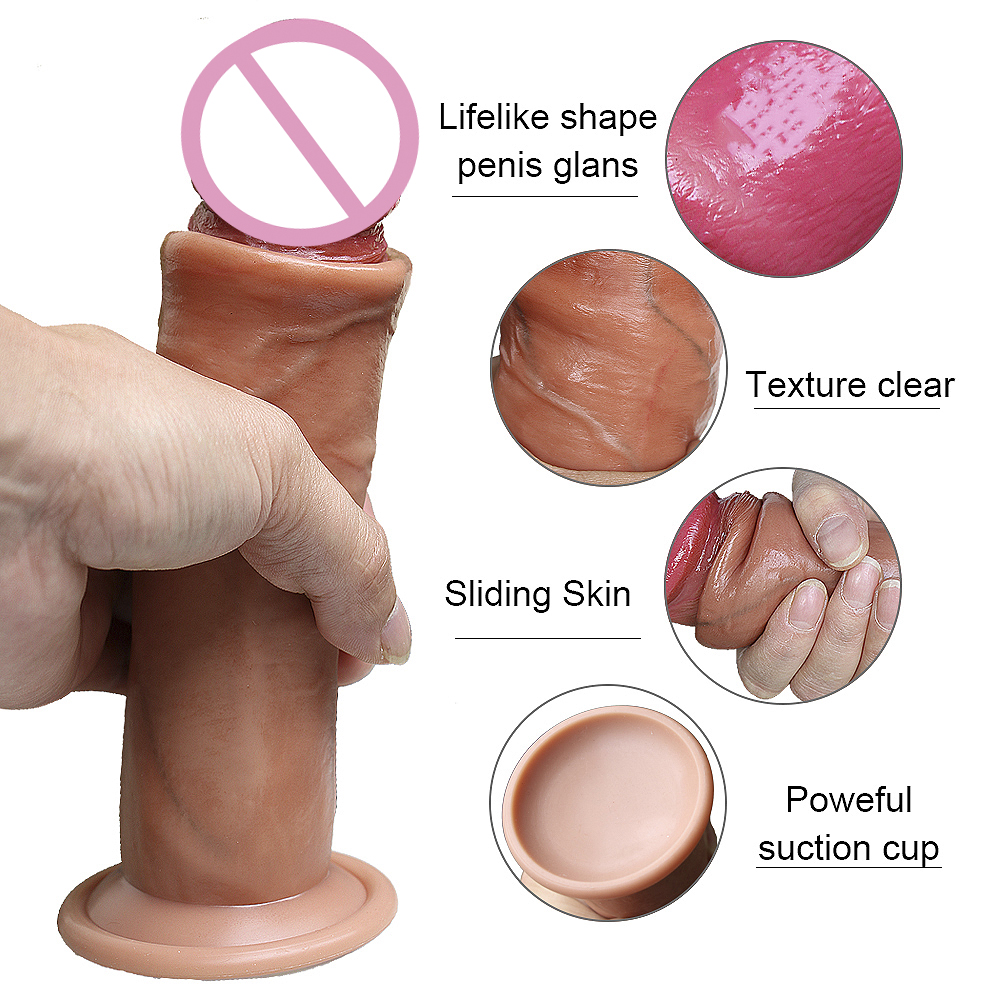 7in Realistic Dildos Sliding Foreskin Females Masturbation Tools Huge Suction Cup Penis Fake Lesbian Adult Sex Toys For Women