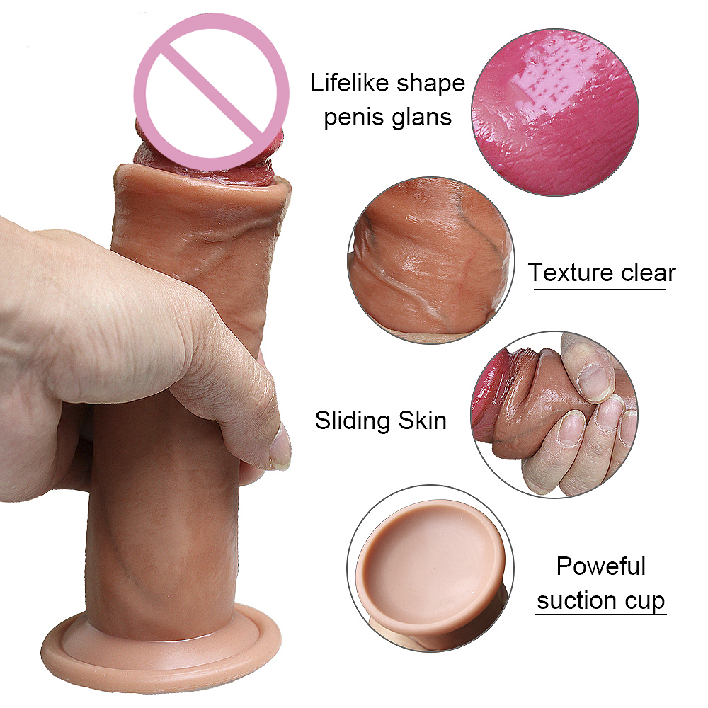 Soft Sliding Foreskin Big Dildo Real Veins Suction Cup Thick Cock Anal Adult Toy for Men Women Gay Silicone Masturbation Penis