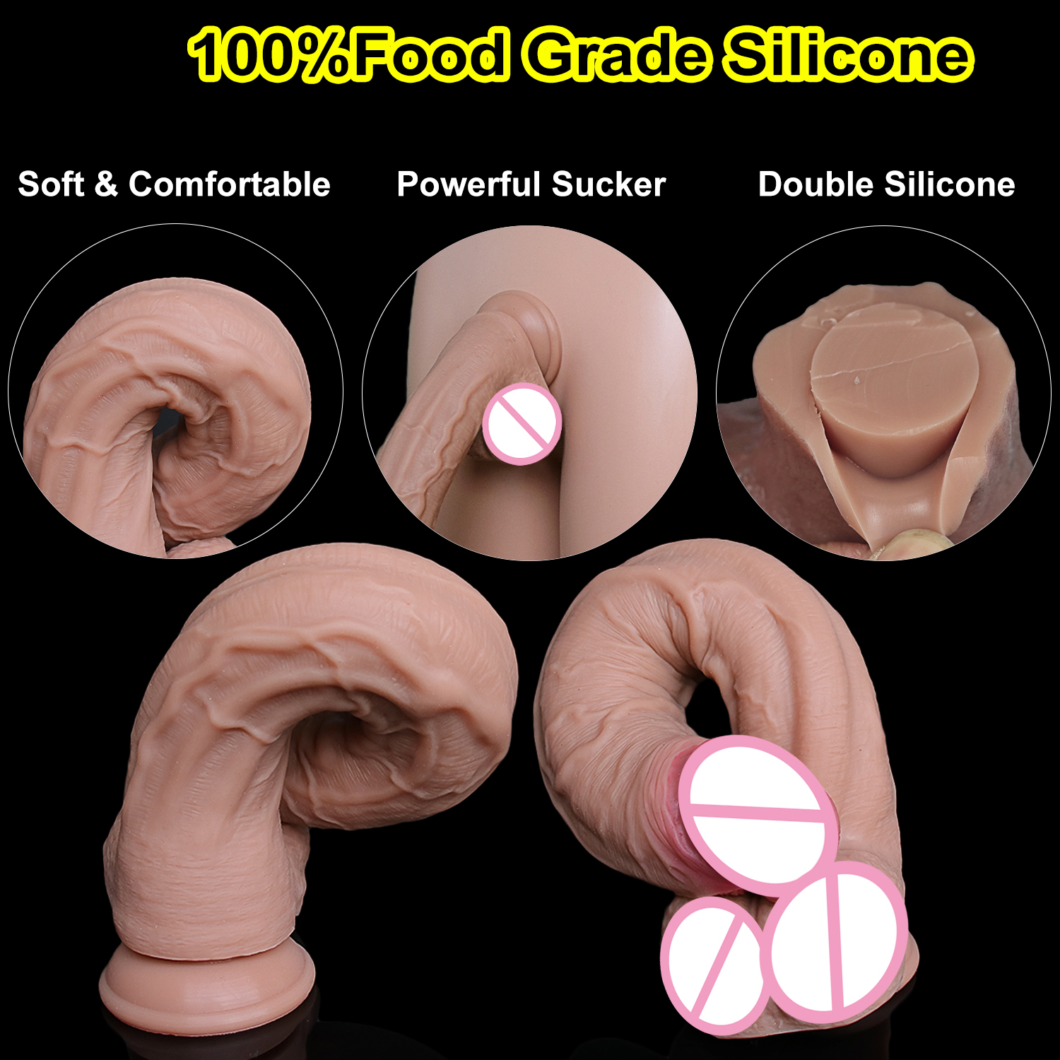Soft Real Veins Huge Thick Dildo Suction Cup Silicone Cock Anal Plug Sex Toy for Men Women Lesbian Masturbators Double Big Penis