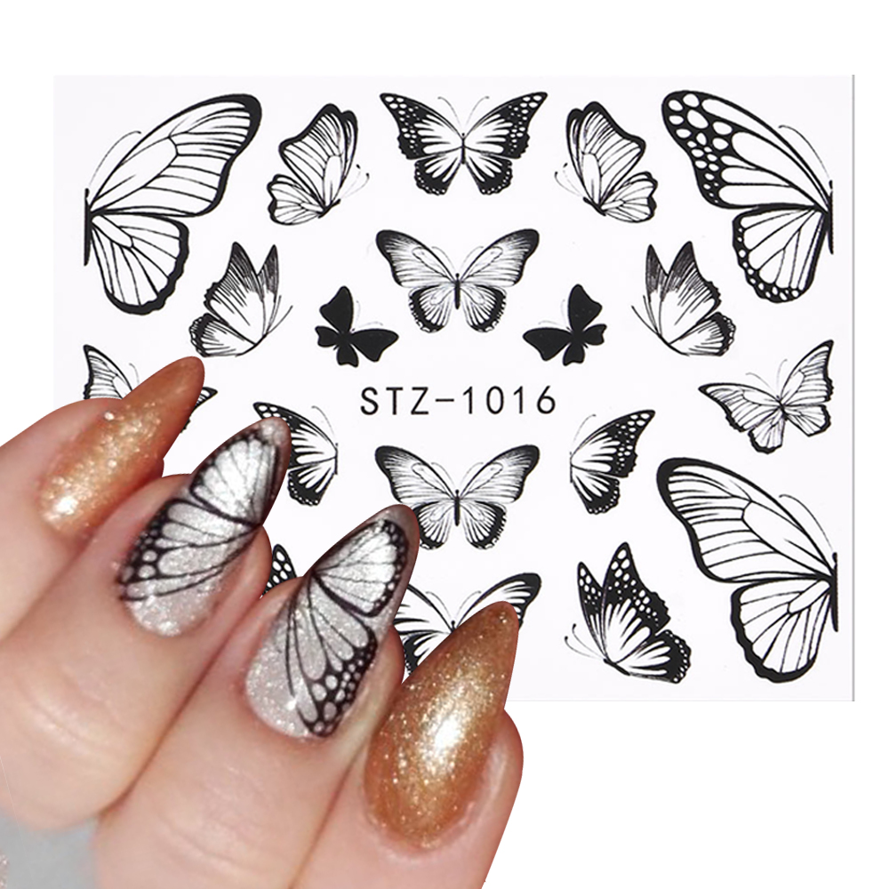 1 PC Pink Purple Butterflies Nails Art Manicure Stickers Decals 3D Spring Summer Theme Flowers Nail Slider Decor Decoration