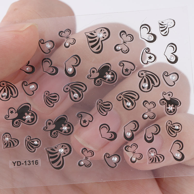 48 Sheets 3D Nail Sticker Random Colorful Black White 3 Flower Butterfly Series Stereoscopic Nail Sticker Decoration