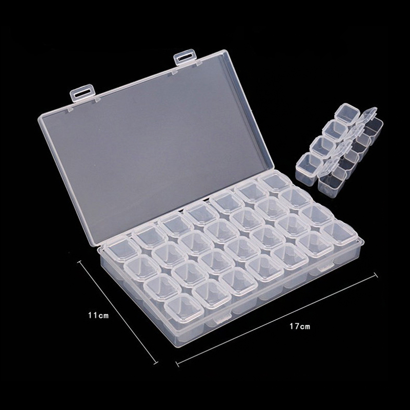 1 Set 28 Slots Empty Nail Storage Box Case For Rhinestones Alloy Parts Organizer Case Storage Beads Jewelry Boxes