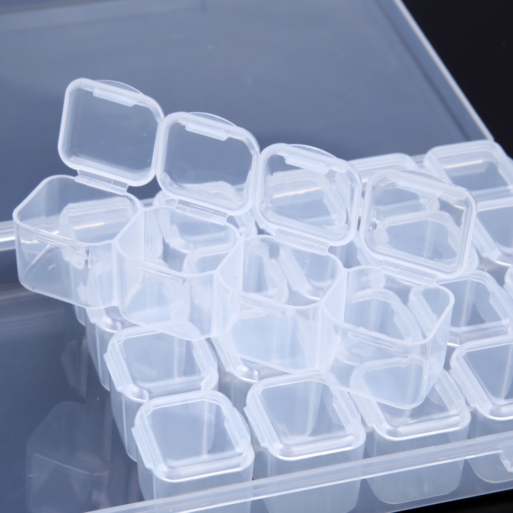 1 Set 28 Slots Empty Nail Storage Box Case For Rhinestones Alloy Parts Organizer Case Storage Beads Jewelry Boxes