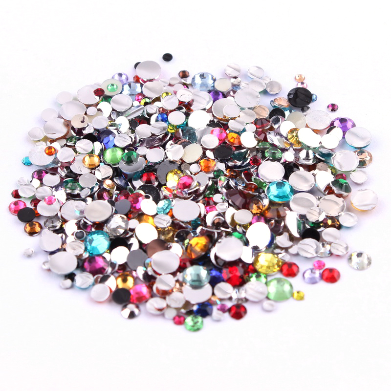 1000pcs 2,3,4,5mm Resin Rhinestone Mix Color And Size Round Flatback Glue On Stones For DIY Nail Art