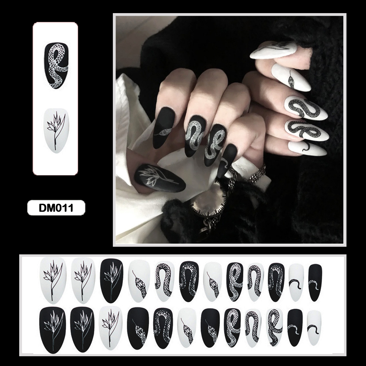 24PCS Dark Punk False Nails with Glue Gradient Long Detachable Fire Stick on Nails Skull Flame  Art DIY Fashion Manicure Tool