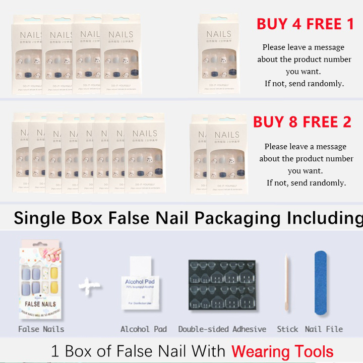 24pcs/box Lovely Cute Flower Fairy Style Fake Nails  Full Cover Nails Long Nail With Glue  Presson Nails Packaging Wearable Nail