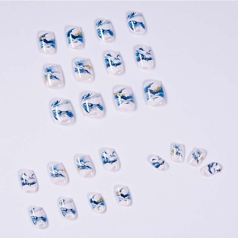 wholesale 24PCS/box glossy false nails with a pattern short size wearable full cover fake nail tips for girls nail tips glue