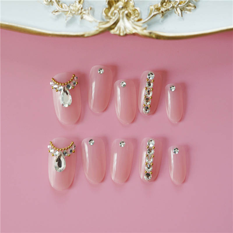 24Pcs/box Full Cover Short round press on nails Pink Dripping Shape Heart Bride nail tips Wearable Fake Nail with Glue for girls