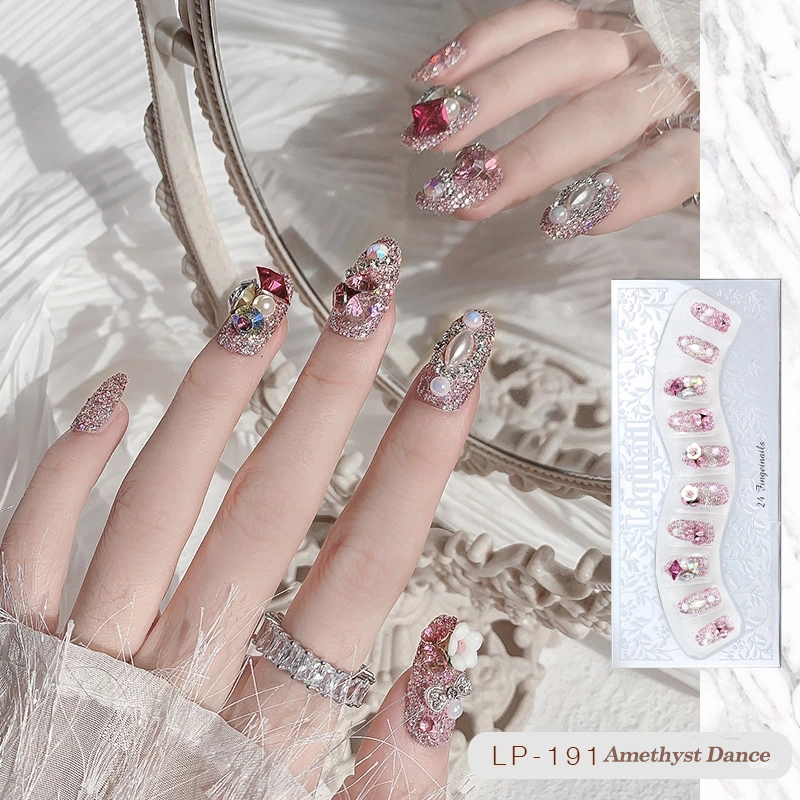 false nails with designs acrylic for nail Imitation Pearl Lace Bowknot press on nails Charming Pre Design fake nails with glue