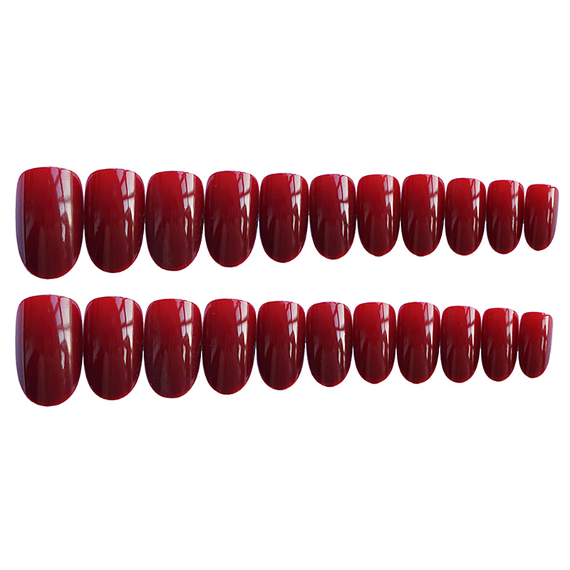 24pcs/Set Gorgeous Wine Red False Nails With Glue Middle Long Round Head Full Nail Tips Finished Fake Nail artificial nails