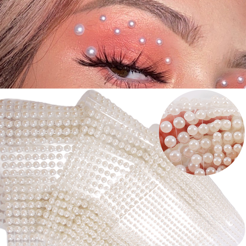 3D Eyes Face Makeup Temporary Tattoo Self Adhesive Beauty White Pearl Jewels Stickers Festival Body Art Decorations Nail Diamond