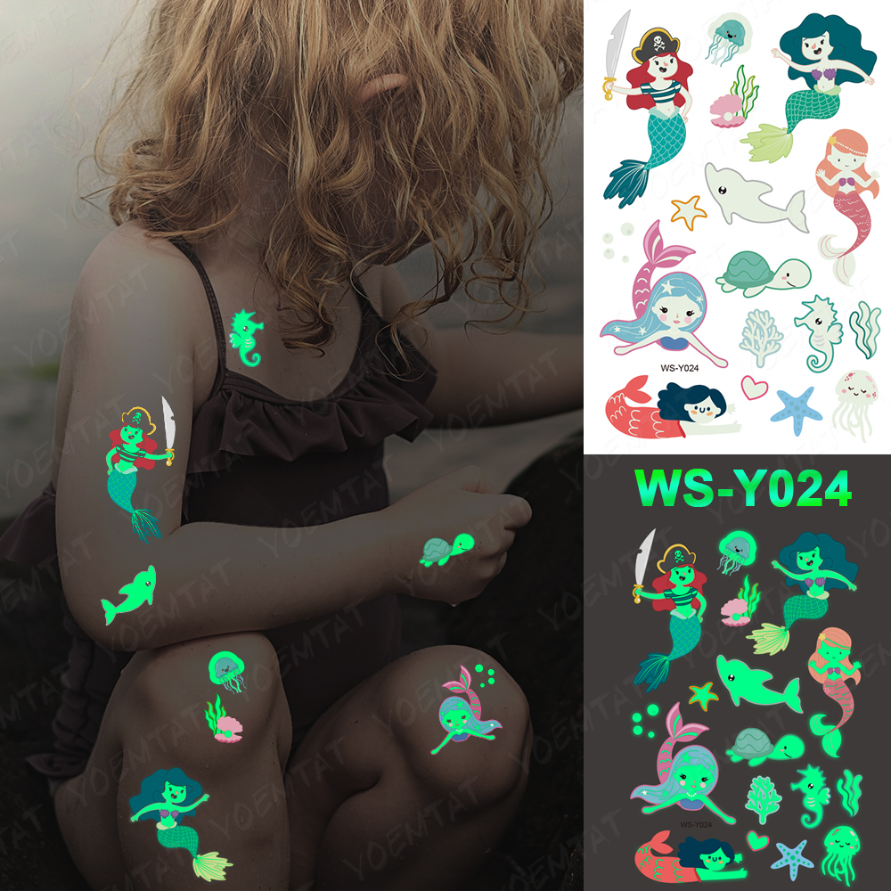 Luminous Night Tattoo Stickers For Children Unicorn Stars Temporary Waterproof Tatto Body Art Kid Halloween Cartoon Fake Tatoo