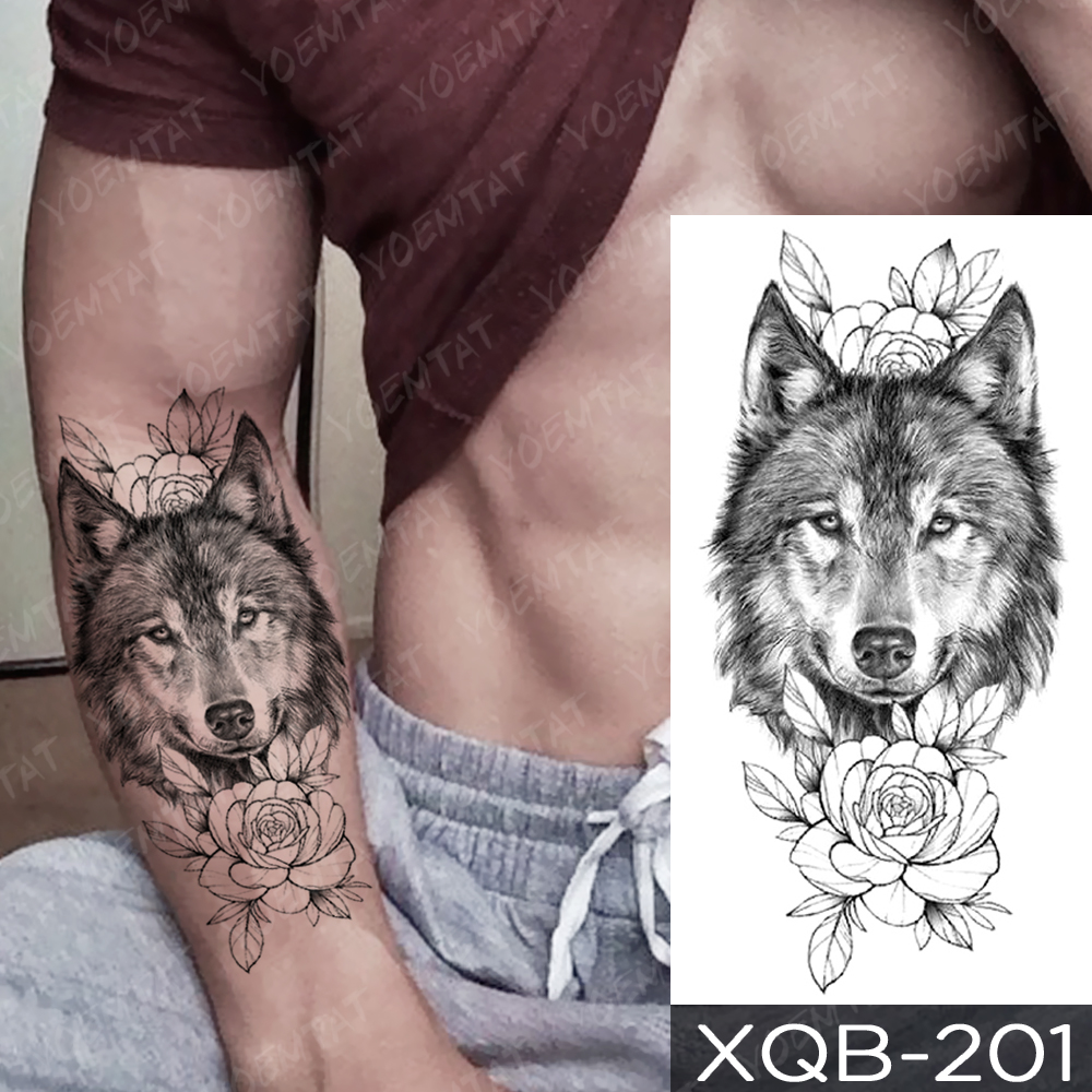 Waterproof Temporary Tattoo Sticker Geometric Wolf Dragon Lion Tattoos Forest Tiger Body Art Arm Fake Sleeve Tatoo Women Men