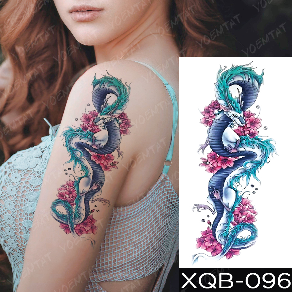 Waterproof Temporary Tattoo Sticker Blue Ice Dragon Plum Blossom Flash Tattoos Family Tree Fox Body Art Arm Fake Tatoo Women Men
