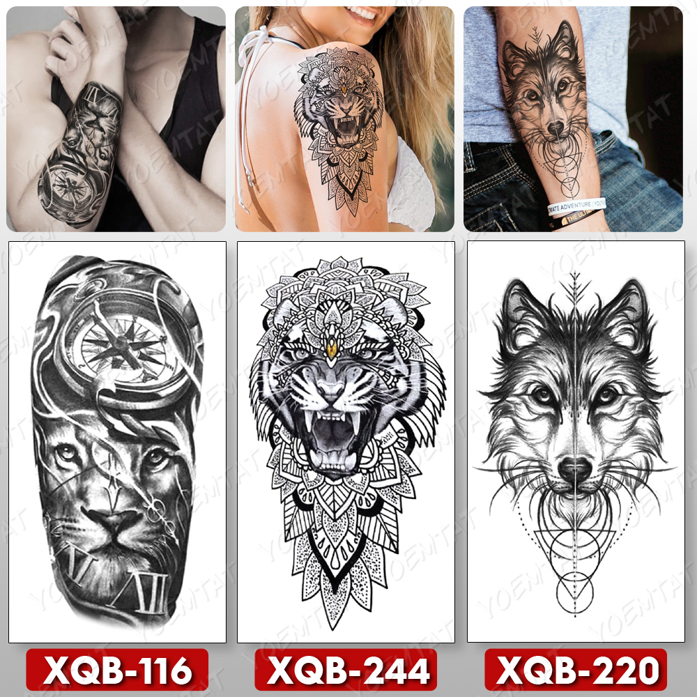 3 pcs/lot Waterproof Temporary Tattoo Sticker Clock Eyes Wolf Flash Tattoos Lion Compass Body Art Arm Fake Tatoo Women Men