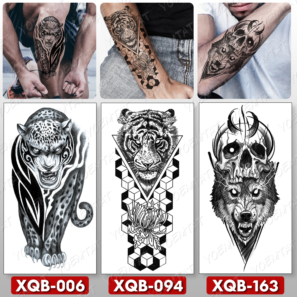 3 pcs/lot Waterproof Temporary Tattoo Sticker Clock Eyes Wolf Flash Tattoos Lion Compass Body Art Arm Fake Tatoo Women Men