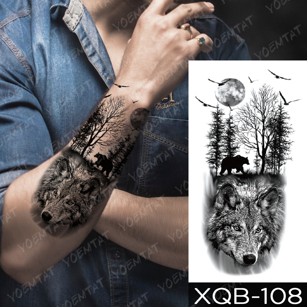 Waterproof Temporary Tattoo Sticker Crusader Wings Cross Warrior Flash Tattoos Lion Wolf Body Art Arm Fake Sleeve Tatoo Men