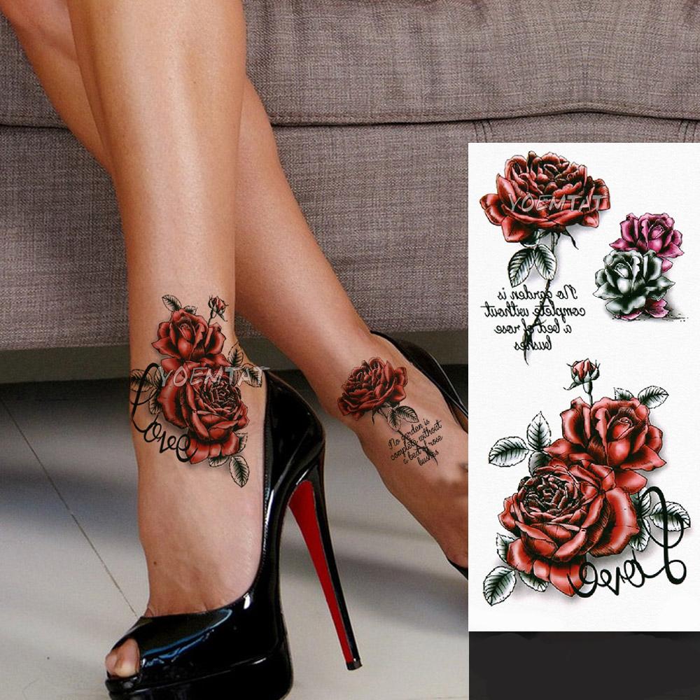 Water Transfer Deep pink henna lace rose flower Temporary Tattoo Sticker butterfly Pattern body art Waterproof Fake Flash Tattoo