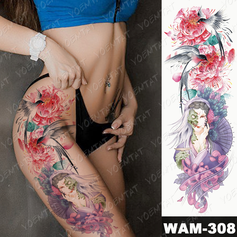Large Arm Sleeve Tattoo Ninetales Sakura Cat Demon Waterproof Temporary Tatto Stickers Japanese Body Art Full Fake Tatoo Women