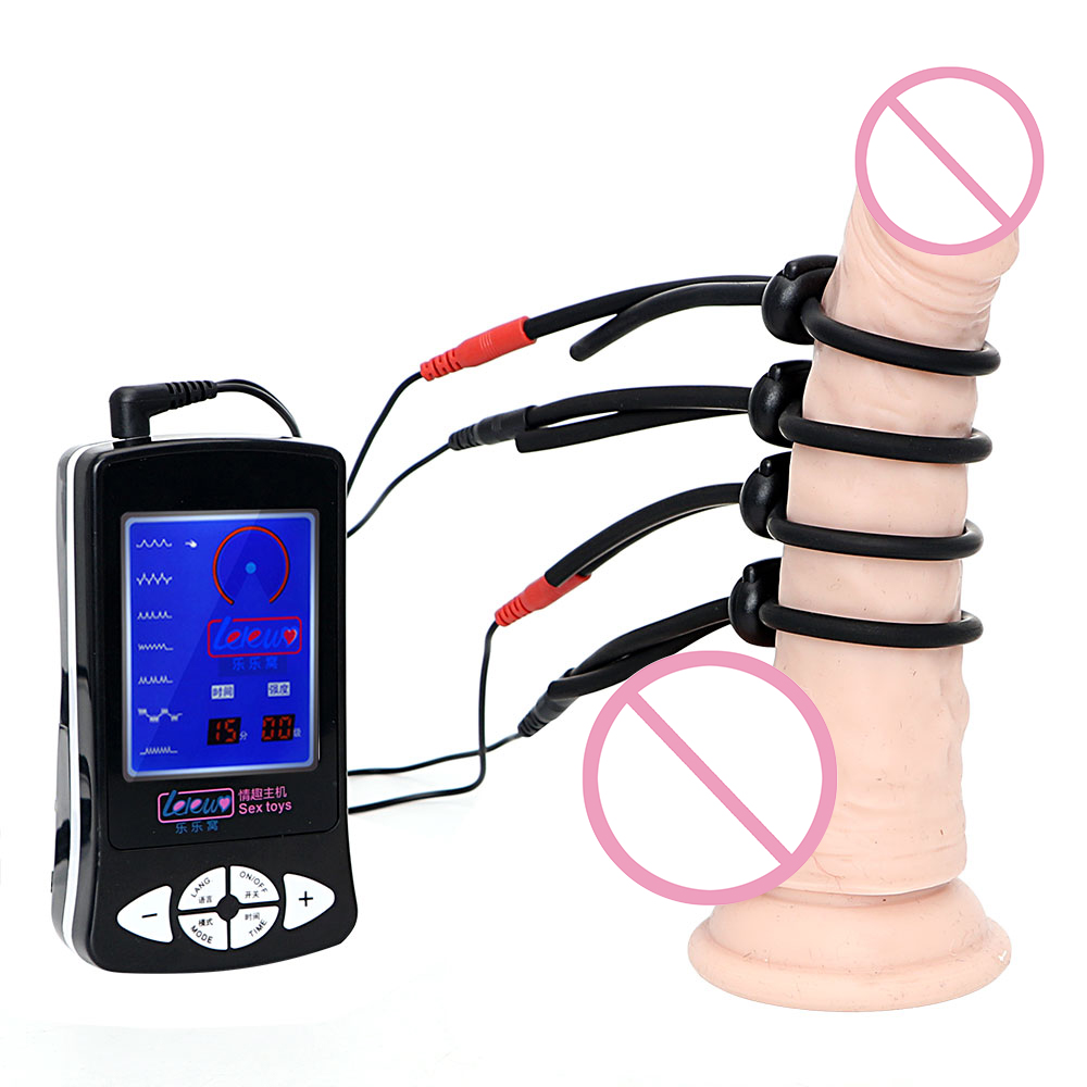 OLO Electric Shock Penis Ring Electro Stimulation Medical Therapy Massager Silicone Cock Ring Sex Toys for Men